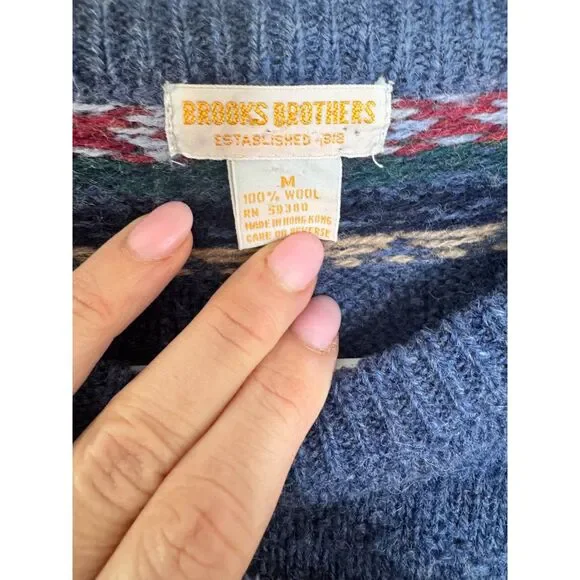 Vintage Brooks Brothers Fair Isle Wool Sweater Blue Multicolor Size M Unisex - Picture 4 of 8